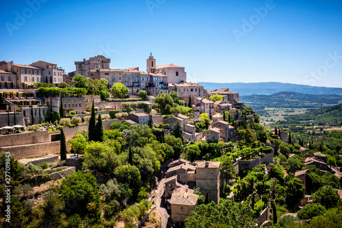 View on Gordes, a small typical town in Provence, France. Beautiful village, with view on roof and landscape photo