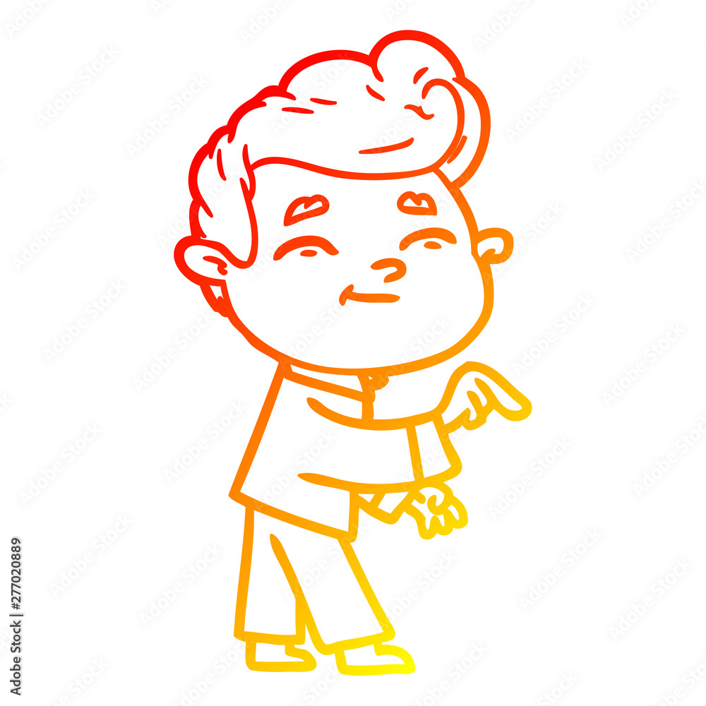 warm gradient line drawing happy cartoon man pointing