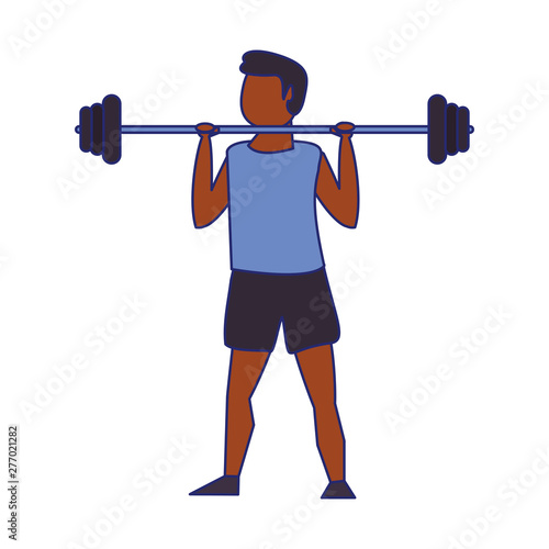 Fitness man lifting weights avatar blue lines