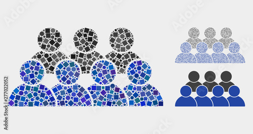 Collage Staff icon organized from spheric and square elements in various sizes, positions and proportions. Vector spheric and square spots are combined into abstract collage staff icons.