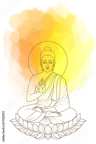 Line art  Buddha statue from Thailand with water color background