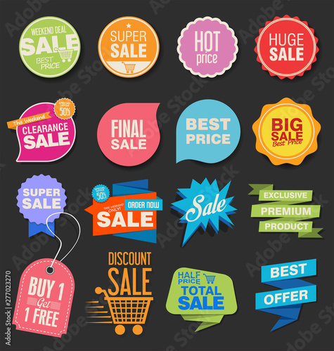 Collection of colorful modern badges and labels