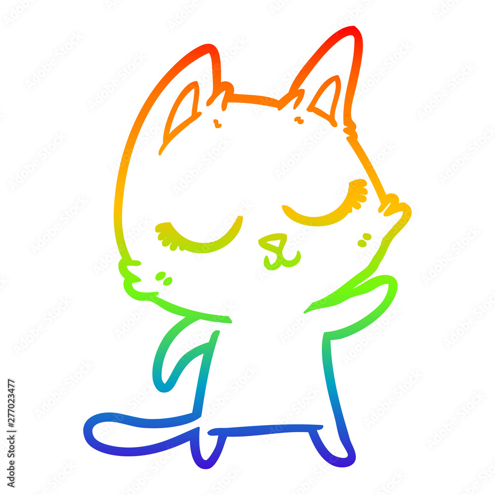 Fototapeta premium rainbow gradient line drawing calm cartoon cat