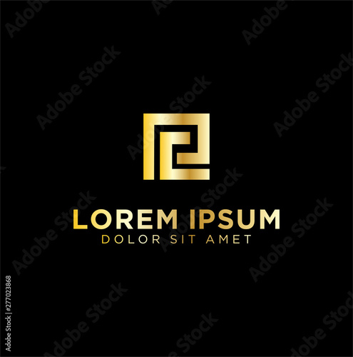 Geometric Square gold golden luxury Letter P C PC  Logo . Business Company Vector Logo Design Template