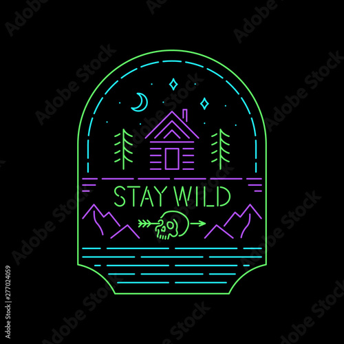 STAY WILD SKULL NEON BADGE BLACK BACKGROUND
