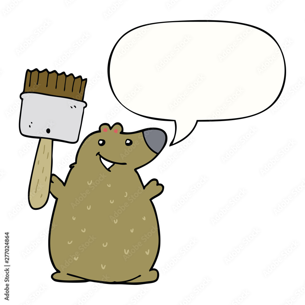 cartoon bear and paint brush and speech bubble cartoon bear and paint brush and speech bubble