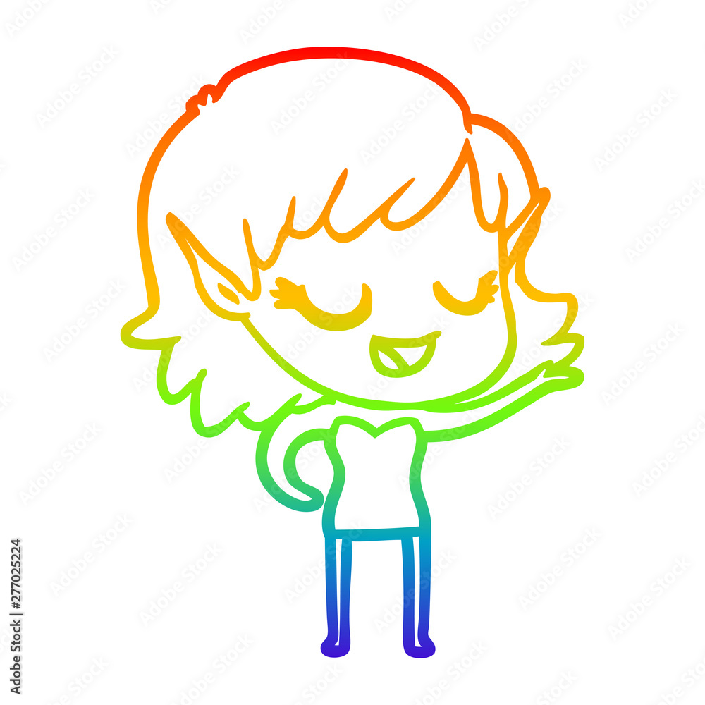 rainbow gradient line drawing happy cartoon elf girl rainbow gradient line drawing happy cartoon elf girl