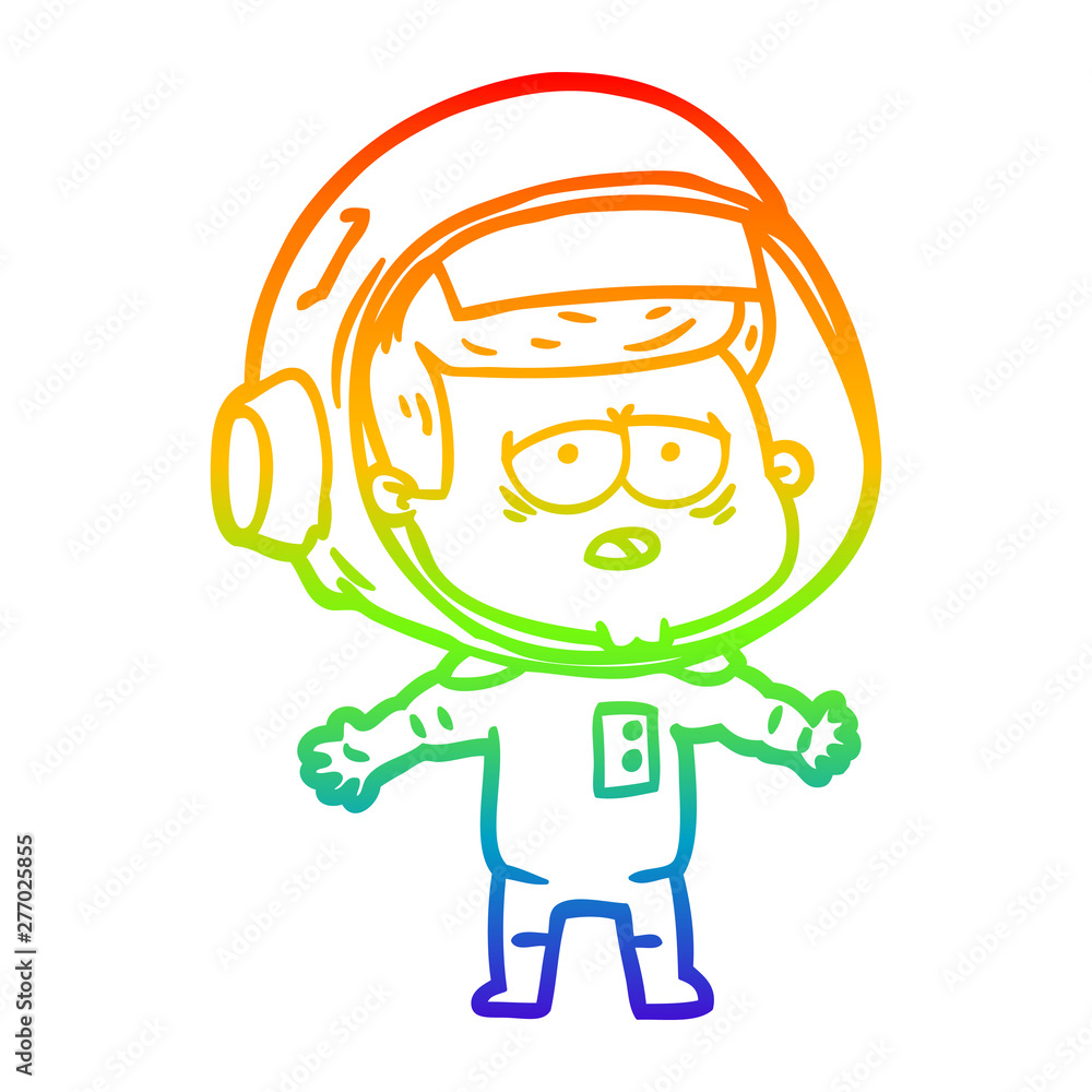 rainbow gradient line drawing cartoon tired astronaut