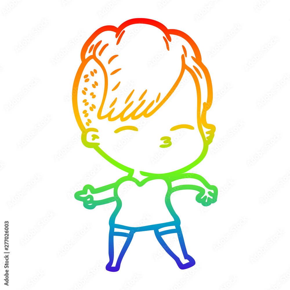 rainbow gradient line drawing cartoon squinting girl rainbow gradient line drawing cartoon squinting girl