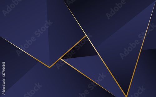 Abstract dark blue polygonal pattern with 3d crystal triangles texture a combination line light gold. Luxury premium concept vector design for use element cover, banner, wallpaper, business