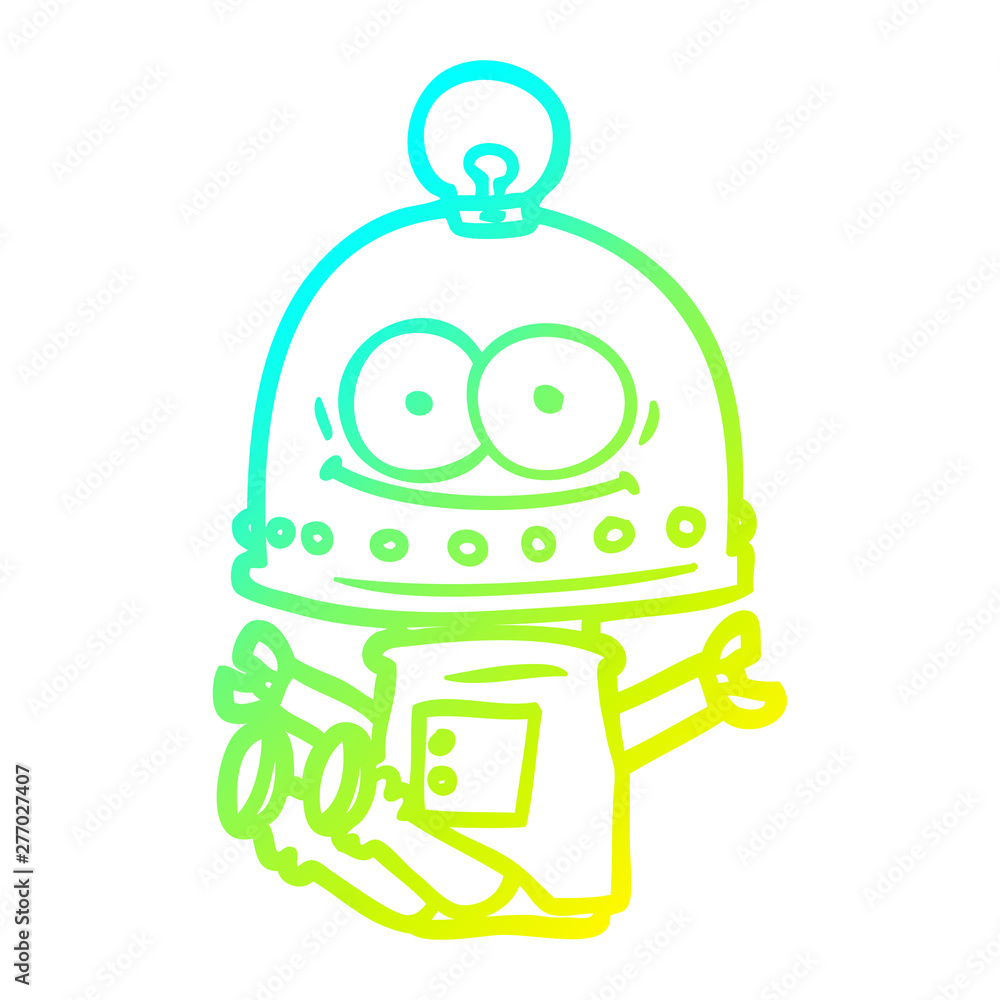 cold gradient line drawing happy carton robot with light bulb cold gradient line drawing happy carton robot with light bulb