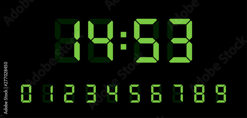 Digital clock number set. Electronic figures. Vector illustration.