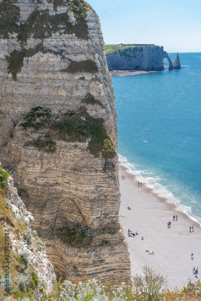 Etretat, France - 05 31 2019: Panoramic view of the cliffs of Etretat