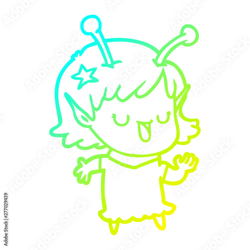 cold gradient line drawing happy alien girl cartoon
