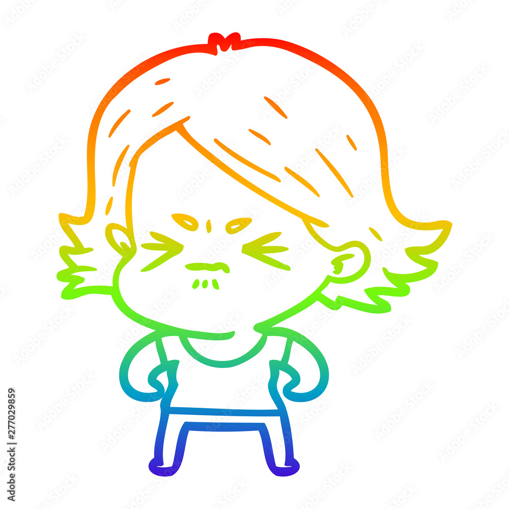 rainbow gradient line drawing cartoon angry girl rainbow gradient line drawing cartoon angry girl