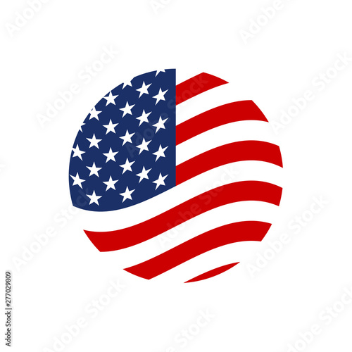 US circle flag icon. Waving American symbol. Vector illustration.