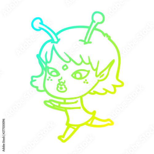 cold gradient line drawing pretty cartoon alien girl