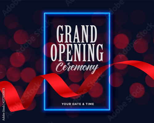 grand opening template with ribbon and bokeh lights