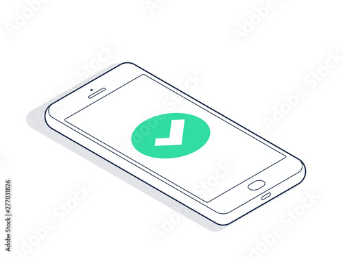Isometric phone with checkmark. Vector illustration