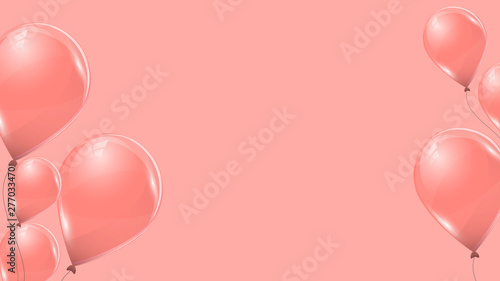 Vector pink helium balloons on pink background. Flying latex 3d ballons. 