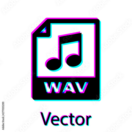 Black WAV file document icon. Download wav button icon isolated on white background. WAV waveform audio file format for digital audio riff files. Vector Illustration
