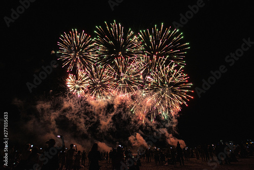 Real Fireworks on Deep Black Background Sky on Futuristic Fireworks festival show before independence day on 4 of July photo