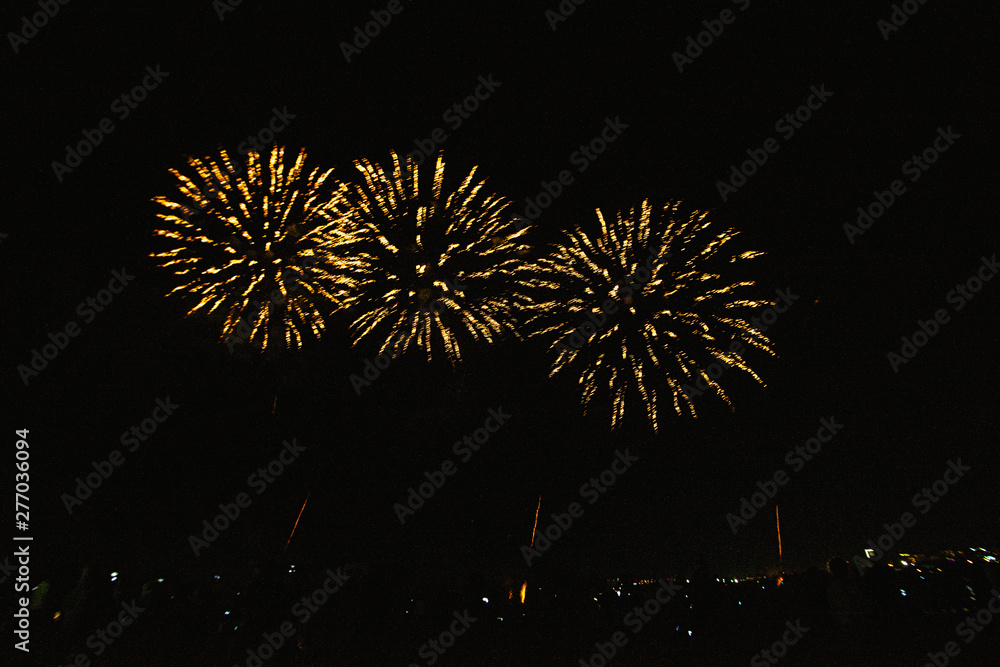 Real Fireworks on Deep Black Background Sky on Futuristic Fireworks festival show before independence day on 4 of July Real Fireworks on Deep Black Background Sky on Futuristic Fireworks festival show before independence day on 4 of July