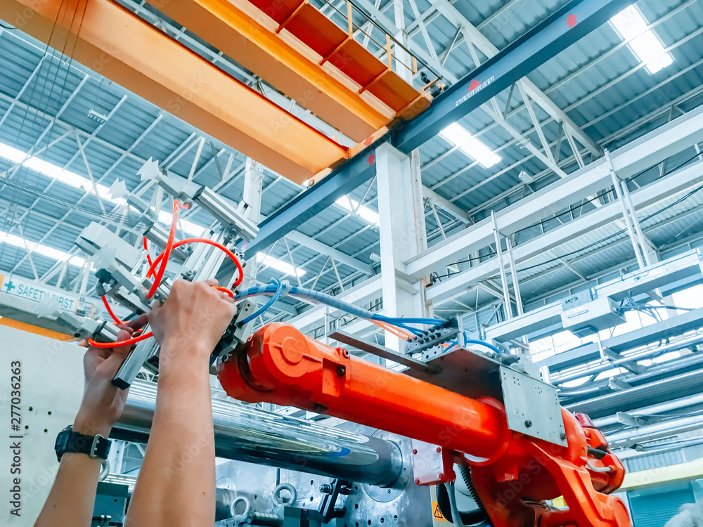 Smart factory industry 4.0 concept from setup robotic arm machine tool