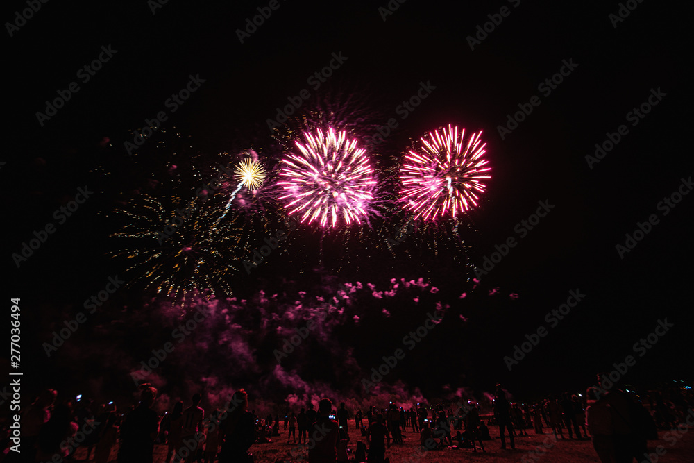 Real Fireworks on Deep Black Background Sky on Futuristic Fireworks festival show before independence day on 4 of July Real Fireworks on Deep Black Background Sky on Futuristic Fireworks festival show before independence day on 4 of July