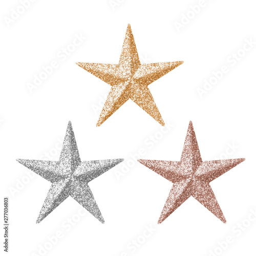 Three shining stars for holiday christmas & new year party decoration and reward medal ranging