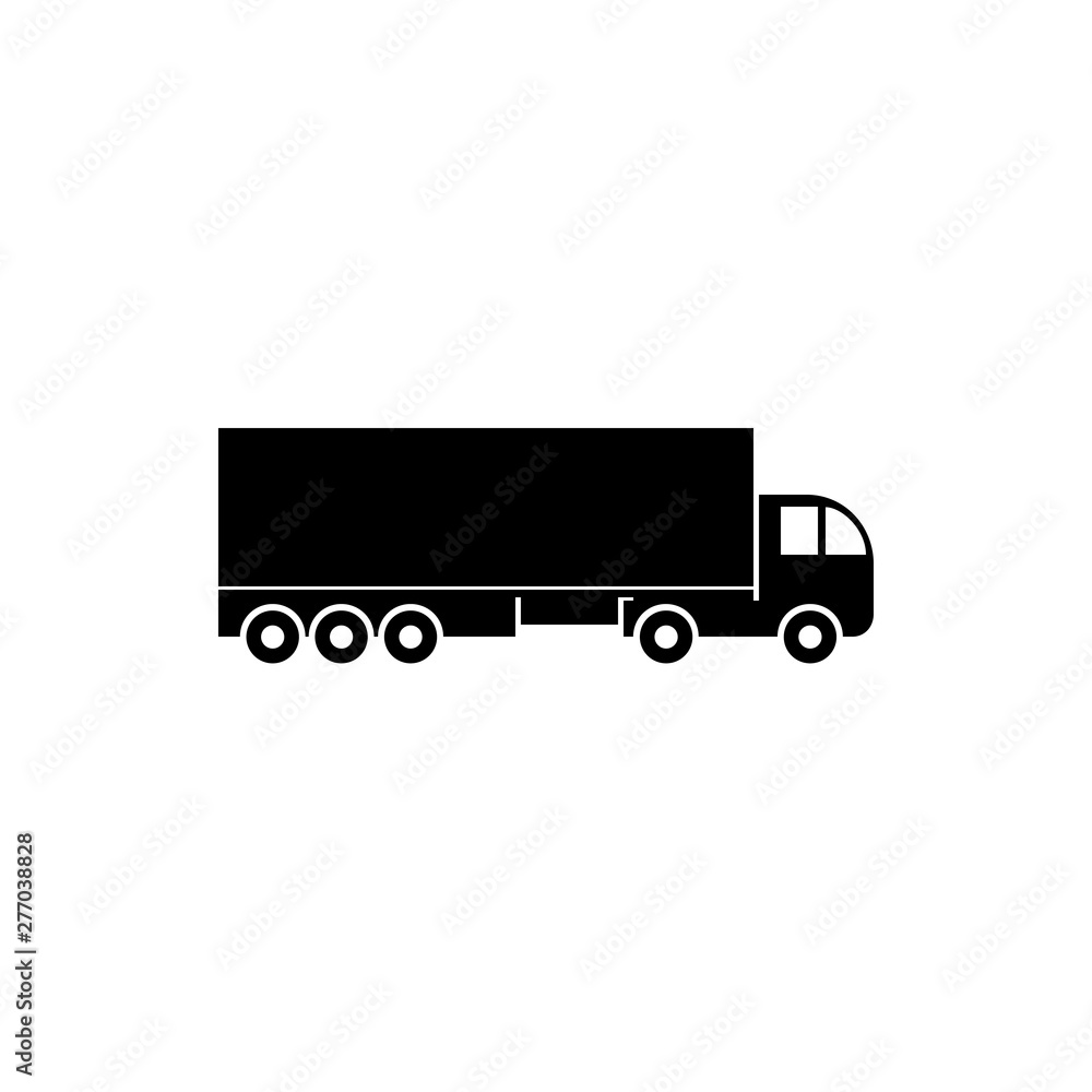 Vector, flat image of a truck with the ability to transport loads up to forty tons. Isolated, contour truck icon in black Vector, flat image of a truck with the ability to transport loads up to forty tons. Isolated, contour truck icon in black