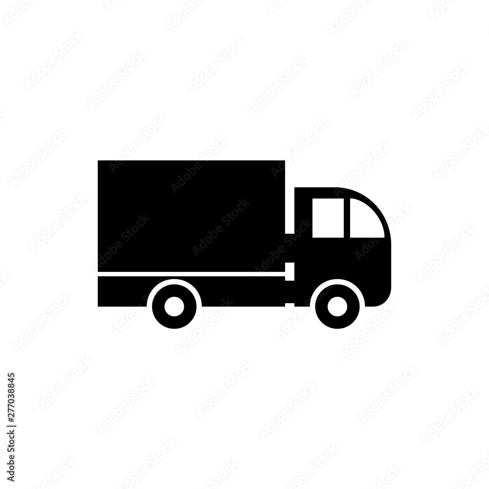 Vector, flat image of a truck with the ability to transport goods up to five tons. Isolated, contour truck icon in black