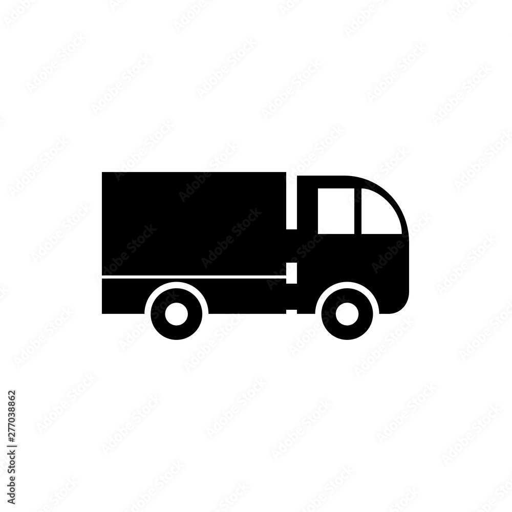 Vector, flat image of a truck with the ability to transport goods to two and a half tons. Isolated, contour truck icon in black