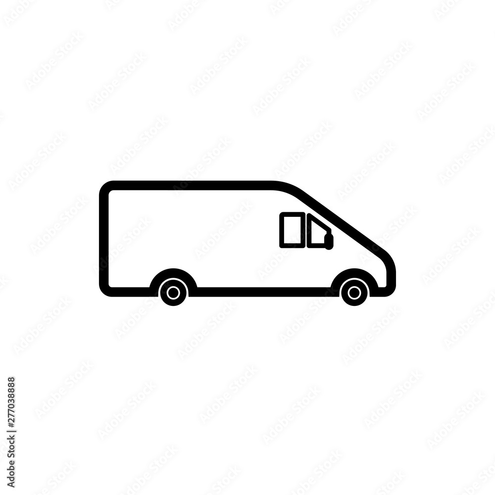 Vector, flat image of a minibus. Isolated, linear icon of the minibus for transportation of black cargo Vector, flat image of a minibus. Isolated, linear icon of the minibus for transportation of black cargo