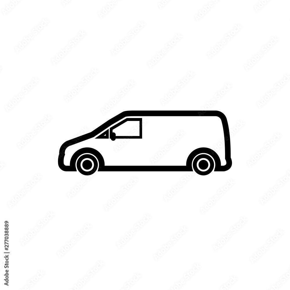 Vector, flat image of a minibus. Isolated, linear icon of the minibus for transportation of black cargo Vector, flat image of a minibus. Isolated, linear icon of the minibus for transportation of black cargo