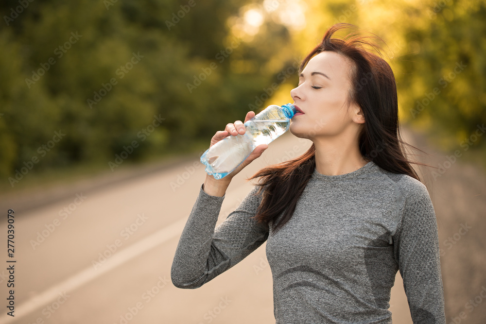 drink water during exercise. morning run. girl sport. drink water during exercise. morning run. girl sport.
