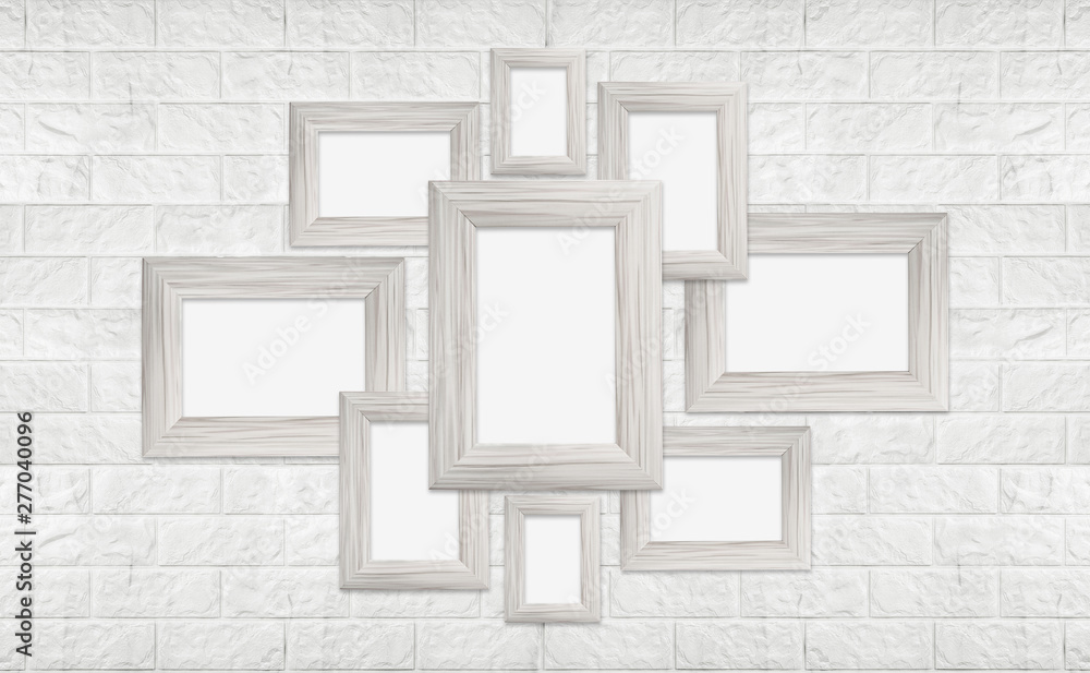 Classic blank photoe frame on white modern brick wall. Classic blank photoe frame on white modern brick wall.