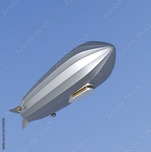 Airship on white dirigible aircraft zeppelin 3d render.