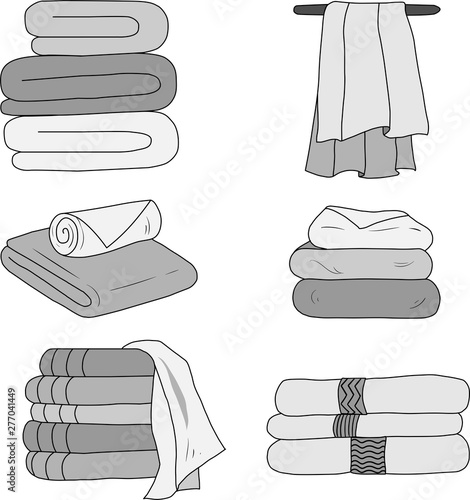 A set of vector towels in the bathroom or spa in grey tones. Elements for business cards, advertising, brochures, icons.