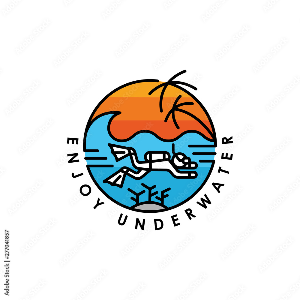 Summer time holiday illustration with line art style vector. can be used as logo and label design. Summer time holiday illustration with line art style vector. can be used as logo and label design.