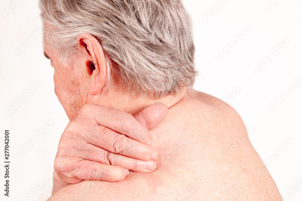 Portrait of senior with pain isolated on white Portrait of senior with pain isolated on white