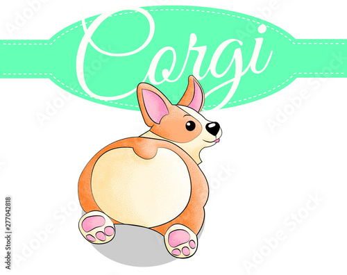 Corgi with different poses in cartoon style with grain texture collection. Set of funny doodle dogs with dots shadow.