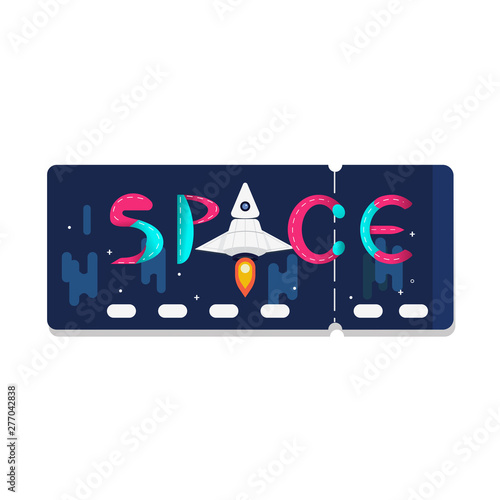 Space ticket with rocket and stars design vector .