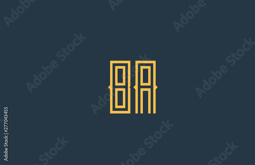 blue yellow BA B A alphabet letter combination logo icon design