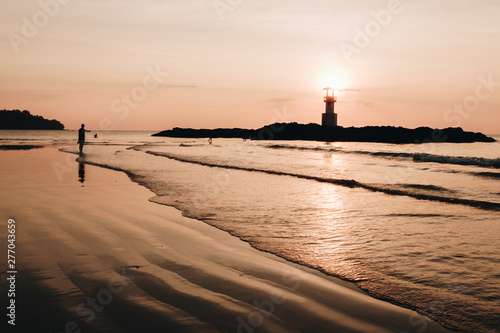 Lighthouse with the sunset at Nang Thong Beach Khao Lak Thailand