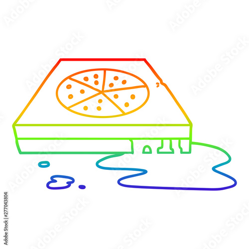 rainbow gradient line drawing cartoon greasy pizza