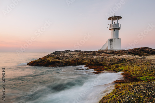 Lighthouse with the sunset at Nang Thong Beach Khao Lak Thailand