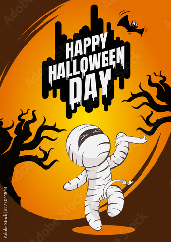 Halloween day horror character mummy and pumpkin. vector cartoon concept.