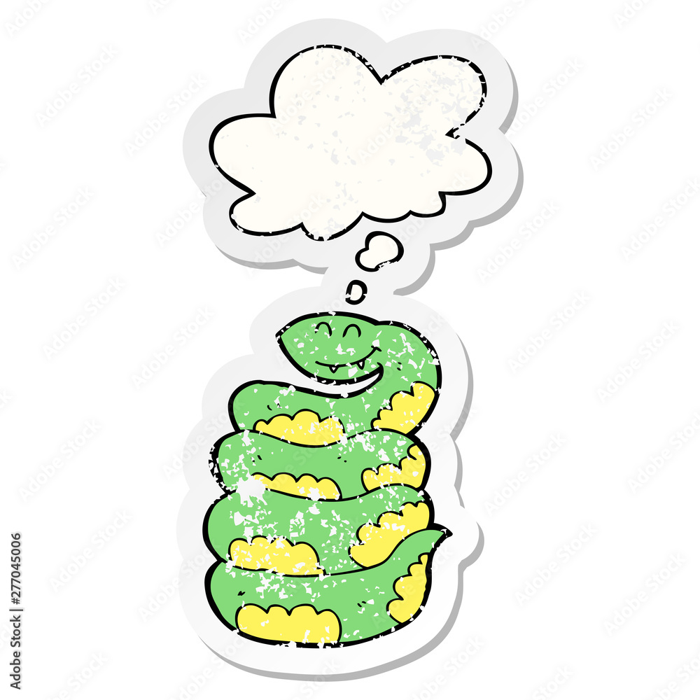 cartoon snake and thought bubble as a distressed worn sticker cartoon snake and thought bubble as a distressed worn sticker