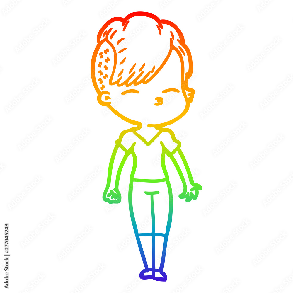 rainbow gradient line drawing cartoon squinting girl rainbow gradient line drawing cartoon squinting girl